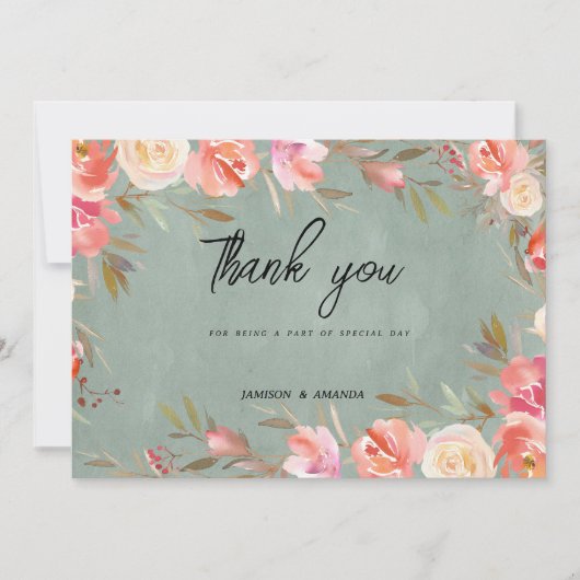 グリーンピンクアイボリー冬ありがとう 招待状 (正面)