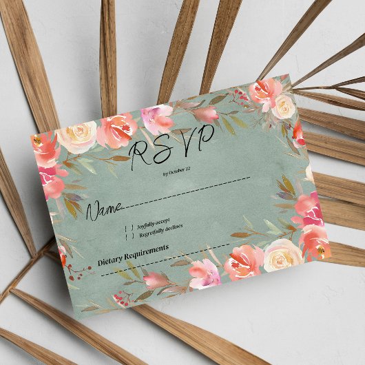 グリーンピンクアイボリー冬フローラレースRSVP 招待状