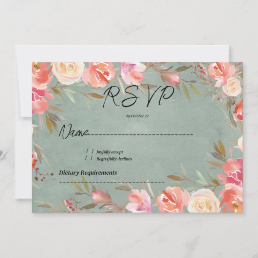 グリーンピンクアイボリー冬フローラレースRSVP 招待状 (正面)