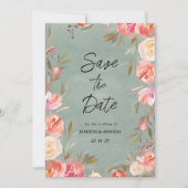 グリーンピンクアイボリー冬フローラ保存日 招待状 (正面)