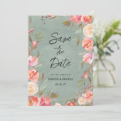 グリーンピンクアイボリー冬フローラ保存日 招待状 (スタンド正面)