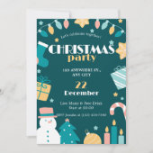 グリーンピンクイエロークおもしろいリスマスパーティの招待状 招待状 (正面)