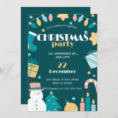 グリーンピンクイエロークおもしろいリスマスパーティの招待状 招待状 (正面/裏面)