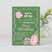グリーンピンクウェーブレトロピックボール誕生日 招待状 (スタンド正面)