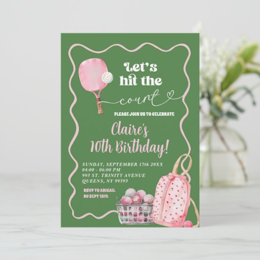 グリーンピンクウェーブレトロピックボール誕生日 招待状 (スタンド正面)