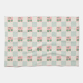 グリーンピンクエステティック市松模様にさくらんぼY2Kパターン キッチンタオル (横)