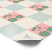 グリーンピンクエステティック市松模様にさくらんぼY2Kパターン ポスター (コーナー)