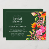 グリーンピンクオレンジウォーターカラーフローラブライダルシャワー 招待状 (正面/裏面)