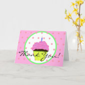 グリーンピンクカップケーキ水玉模様誕生日ありがとう カード (黄色い花)