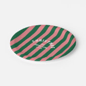 グリーンピンクキャンディストライプクリスマスソーシャルクラブ ペーパープレート (アングル)
