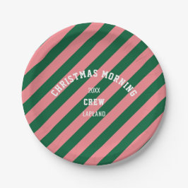 グリーンピンクキャンディストライプクリスマスモーニングクルー ペーパープレート