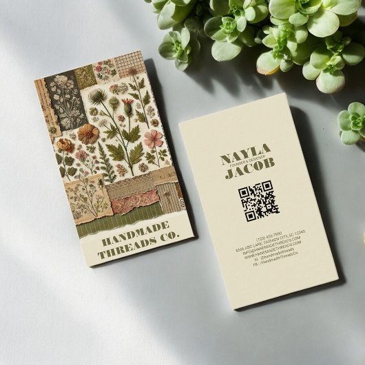 グリーンピンクキルトとパッチワーク手作り服 名刺