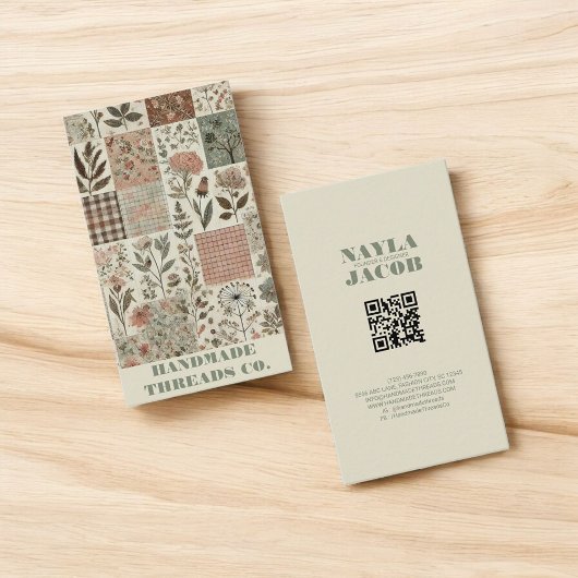 グリーンピンクキルトとパッチワーク手作り服 名刺