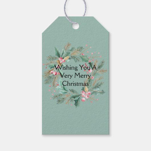 グリーンピンククリスマスリース ギフトタグ (正面)