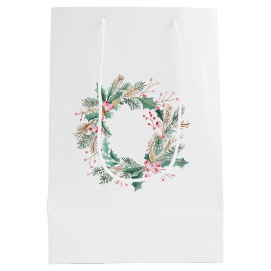 グリーンピンククリスマスリース ミディアムペーパーバッグ (裏面)