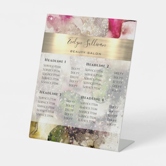 グリーンピンクグリッター水彩価格表 台座サイン (正面)