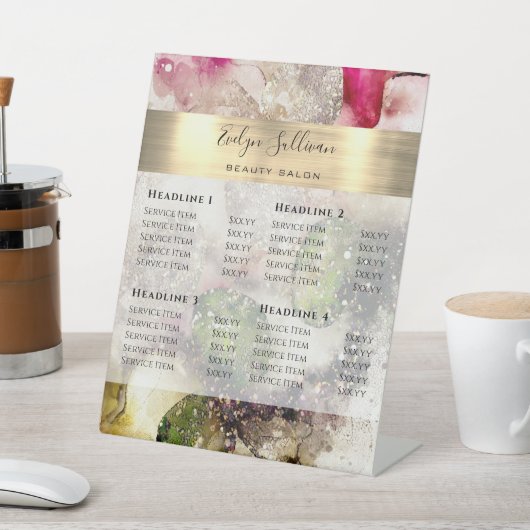 グリーンピンクグリッター水彩価格表 台座サイン (インサイチュ)