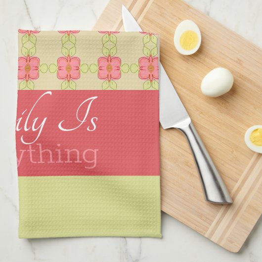 グリーンピンクスとベージュ キッチンタオル (四つ折り)