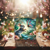 グリーンピンクステンドグラスバニーバタフライイースター シーズンカード