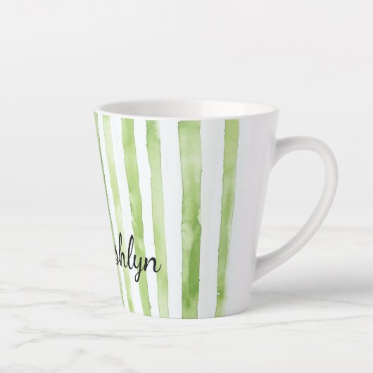 グリーンピンクストライプ色フラミンゴ誕生日 カフェラテマグ (右)