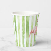 グリーンピンクストライプ色フラミンゴ誕生日 紙コップ (右)