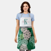 グリーンピンクダリアモノグラム名前をカスタムする エプロン (着用した状態)