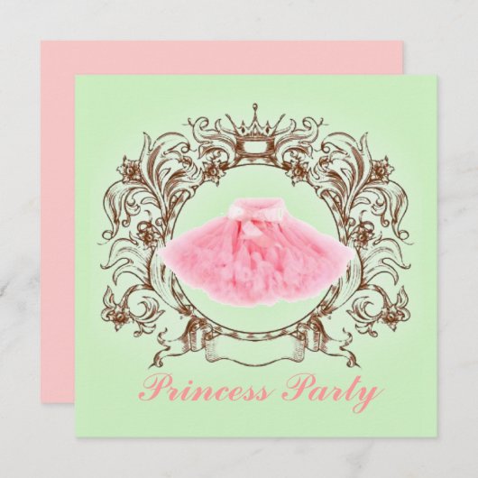 グリーンピンクツツプリンセス誕生日パーティーの招待 招待状 (正面/裏面)