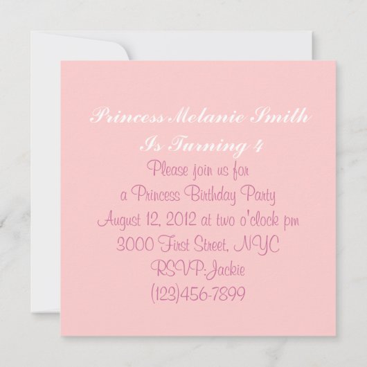 グリーンピンクツツプリンセス誕生日パーティーの招待 招待状 (裏面)