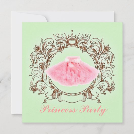 グリーンピンクツツプリンセス誕生日パーティーの招待 招待状 (正面)