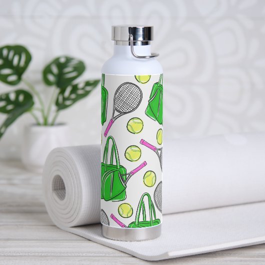 グリーンピンクテニスラケットバッグボール名門私立校風の ウォーターボトル (ヨガ)