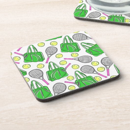 グリーンピンクテニスラケットバッグボール名門私立校風の コースター (左側)