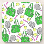 グリーンピンクテニスラケットバッグボール名門私立校風の コースター (正面)