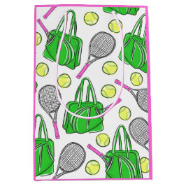 グリーンピンクテニスラケットバッグ名門私立校風の抱き枕 ミディアムペーパーバッグ