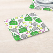 グリーンピンクテニス名門私立校風の スクエアペーパーコースター (アングル)