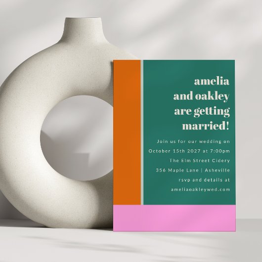 グリーンピンクトレンディージオメト結婚リのウェブサイト 招待状