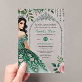 グリーンピンクドレスキンセアニラシルバーミンス アクリル招待状 (インサイチュ (ポータブル))