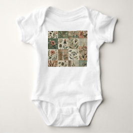 グリーンピンクパッチワークキルト リュスティック ヴィンテージ ボーホ ベビーボディスーツ