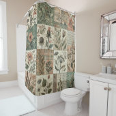 グリーンピンクパッチワークラスティックレトロフラワーファームハウス シャワーカーテン (インサイチュ)