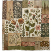 グリーンピンクパッチワーク素朴レトロフローラファームハウス シャワーカーテン (正面)