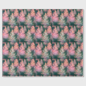 グリーンピンクパープル白い木のクリスマスモダン ラッピングペーパー (フラット)