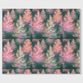 グリーンピンクパープル白い木のクリスマスモダン ラッピングペーパー (フラット)