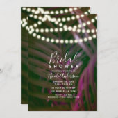 グリーンピンクパーム葉ズライトブライダルシャワー 招待状 (正面/裏面)