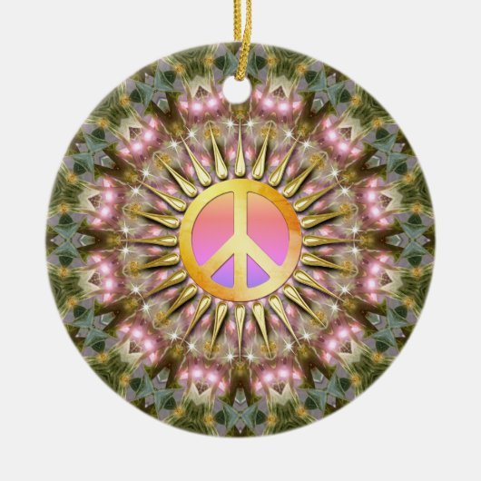 グリーンピンクヒーリングライトピースマンダラ セラミックオーナメント (正面)
