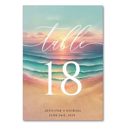 グリーンピンクビーチサマーサンサンド水彩色 テーブルナンバー (正面)