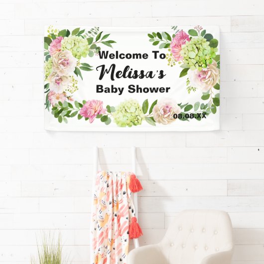 グリーンピンクフローラあじさいウェルカムバックドロップ 横断幕 (インサイチュ)