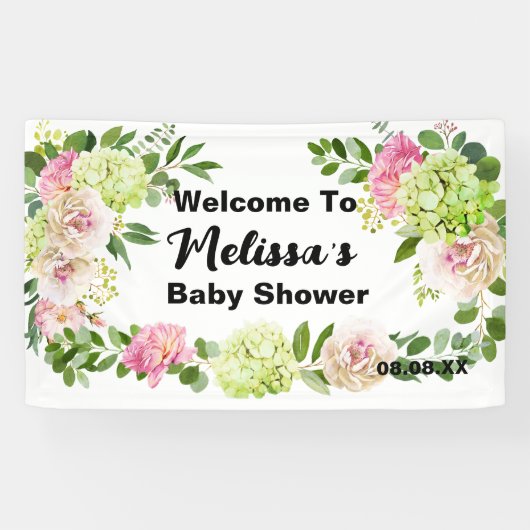 グリーンピンクフローラあじさいウェルカムバックドロップ 横断幕 (横)