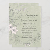 グリーンピンクフローラガーデンリースクリスチャン結婚ズ 招待状 (正面/裏面)