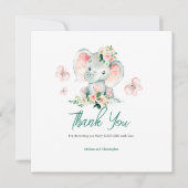 グリーンピンクフローラ象フレームおむつラッフル サンキューカード (正面)