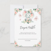 グリーンピンクフローラ象フレームおむつラッフル サンキューカード (正面)