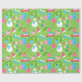 グリーンピンクブルー雪だるまオーナメントクリスマス ラッピングペーパー (フラット)
